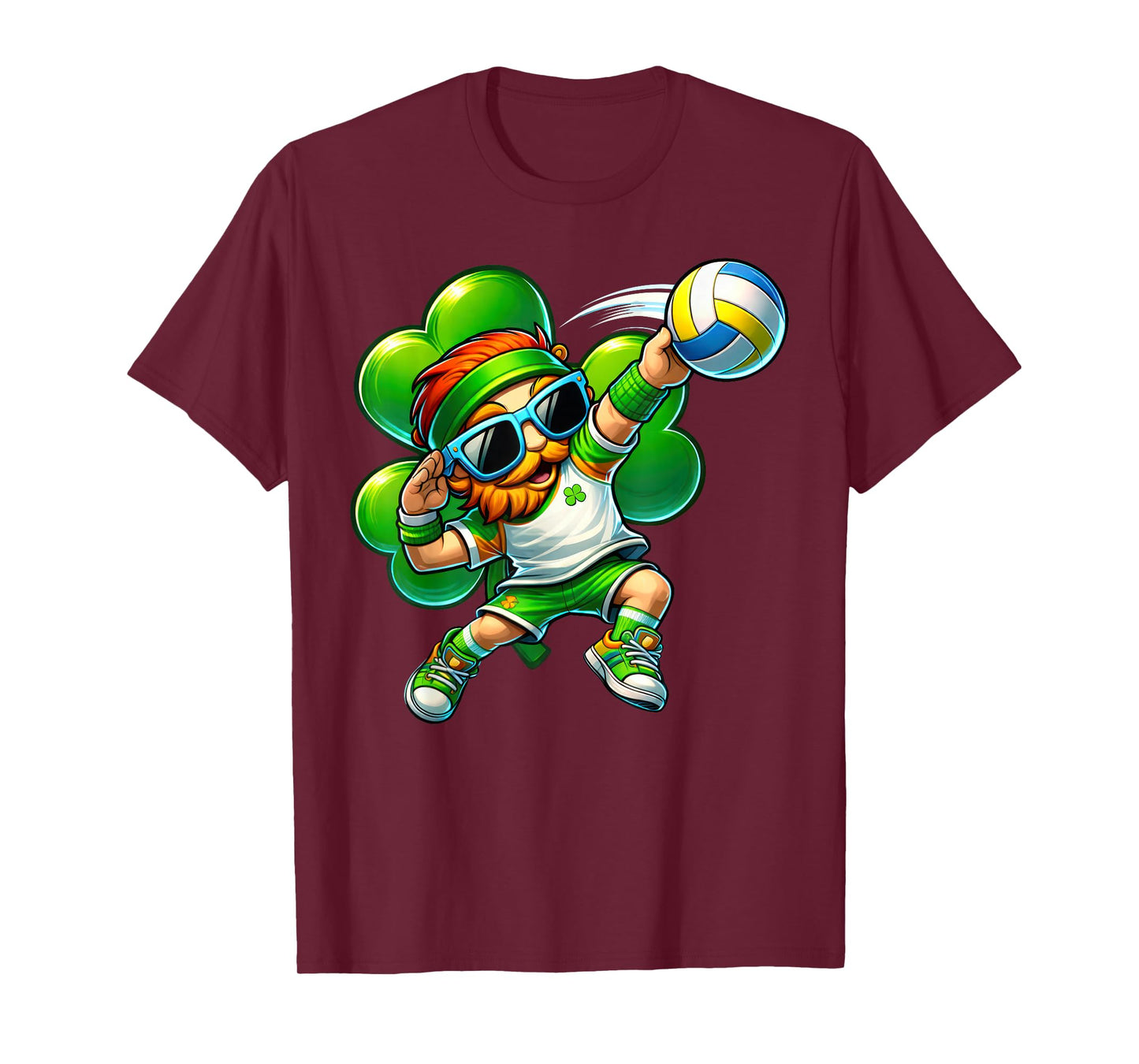 Leprechaun Playing Volleyball Men Kids Boys St Patrick Day T-Shirt