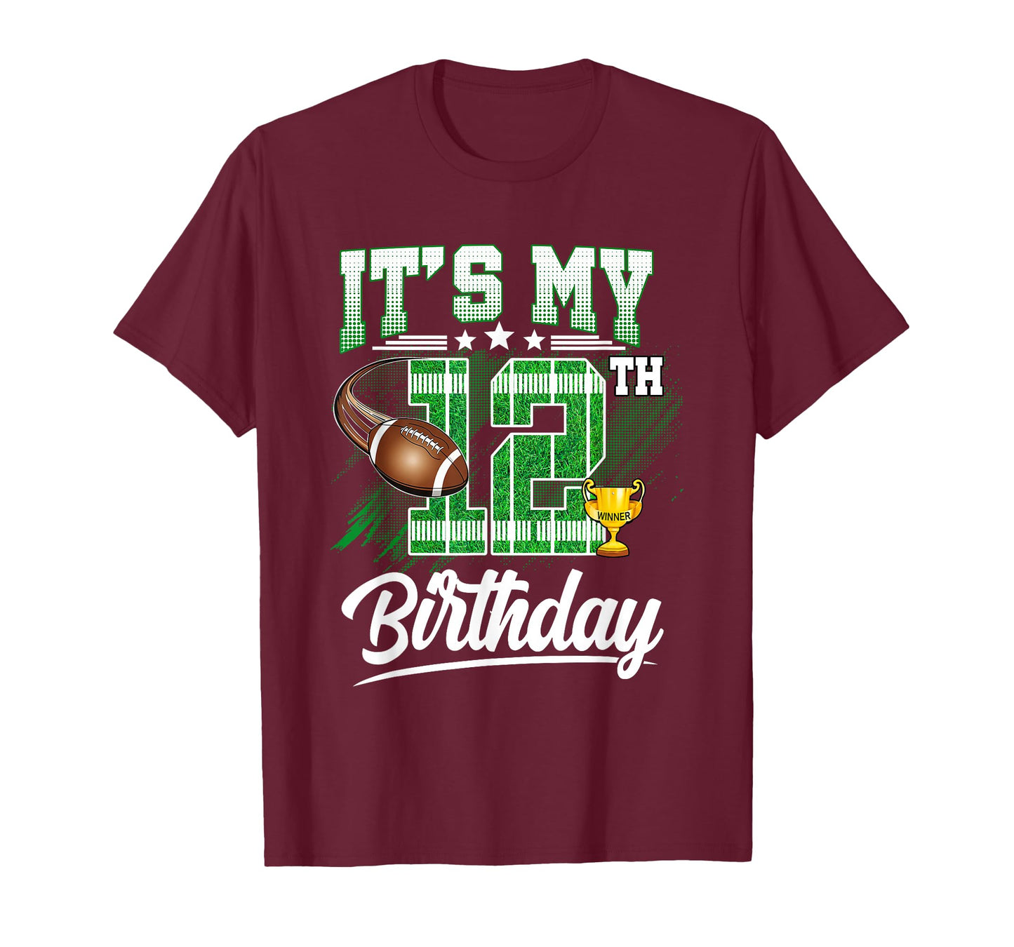 Kids 12 Year Old It's My 12th Birthday Football Themed Party T-Shirt