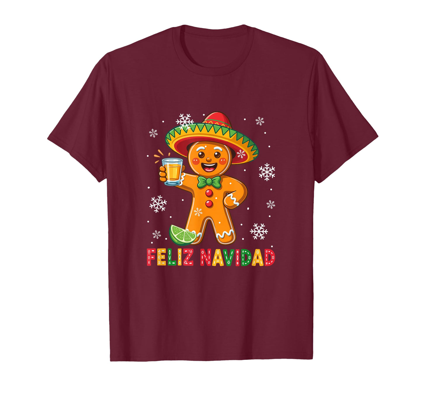 Feliz Navidad Christmas Mexixcan Funny Gingerbread Drinker T-Shirt