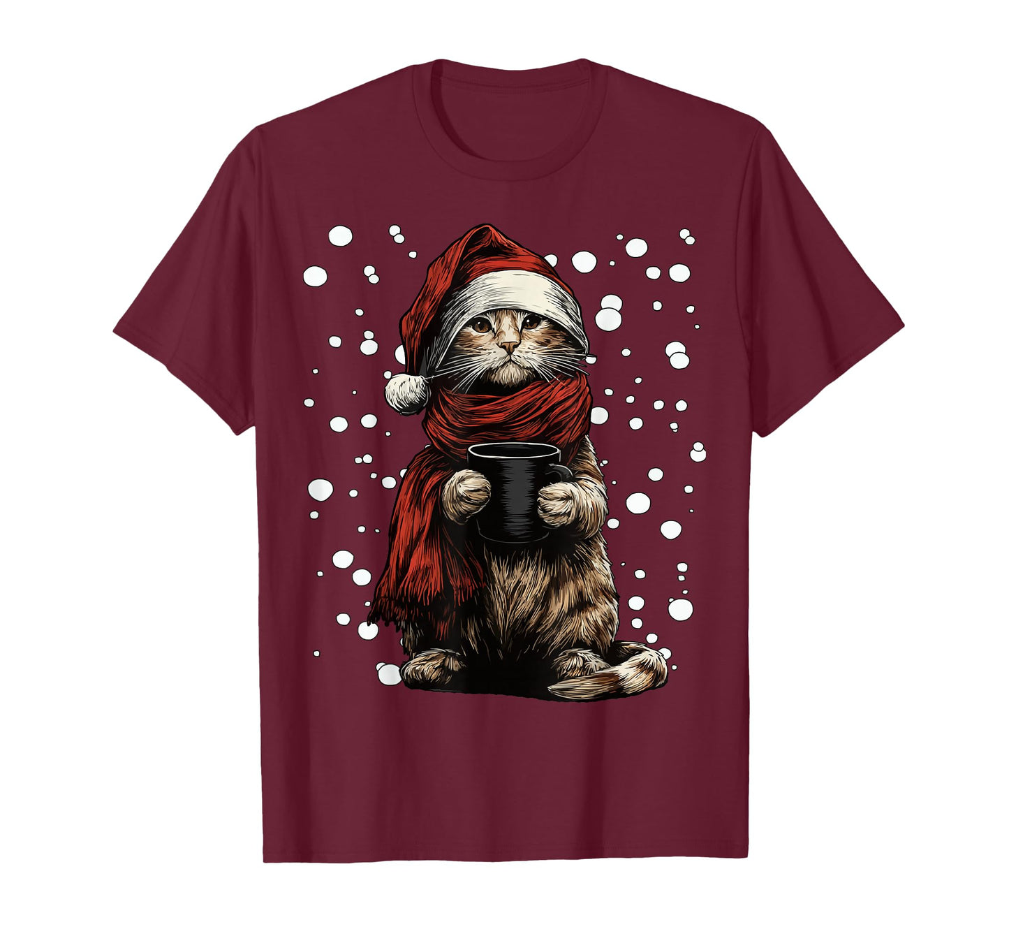 Christmas Tabby Cat with Santa Hat Coffee Lover Funny Kitten T-Shirt