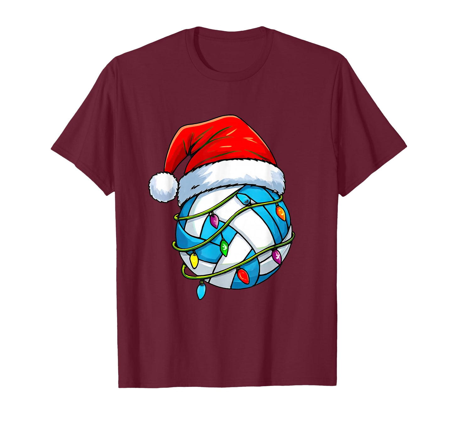 Volleyball Christmas Lights Santa Hat Sports Lover Game Day T-Shirt