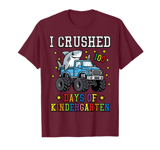 I Crushed 100 Days Kindergarten Shark 100th Day Boys Kids T-Shirt