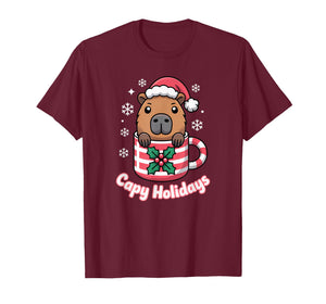 Capy Holidays Cute Capybara Christmas Santa Hat T-Shirt