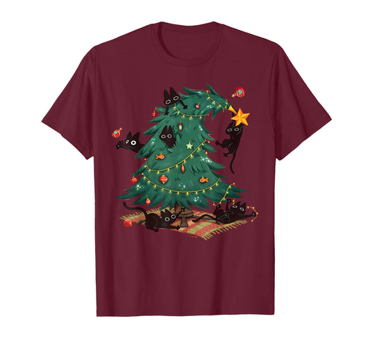 Meowy Catmas Cat Christmas Tree Xmas Funny Santa Cat T-Shirt