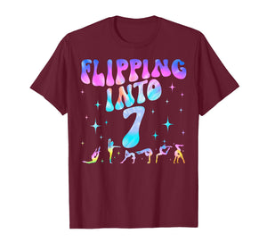 Flipping Into 7th Birthday Gymnastic 7 Years Old Girl Party T-Shirt