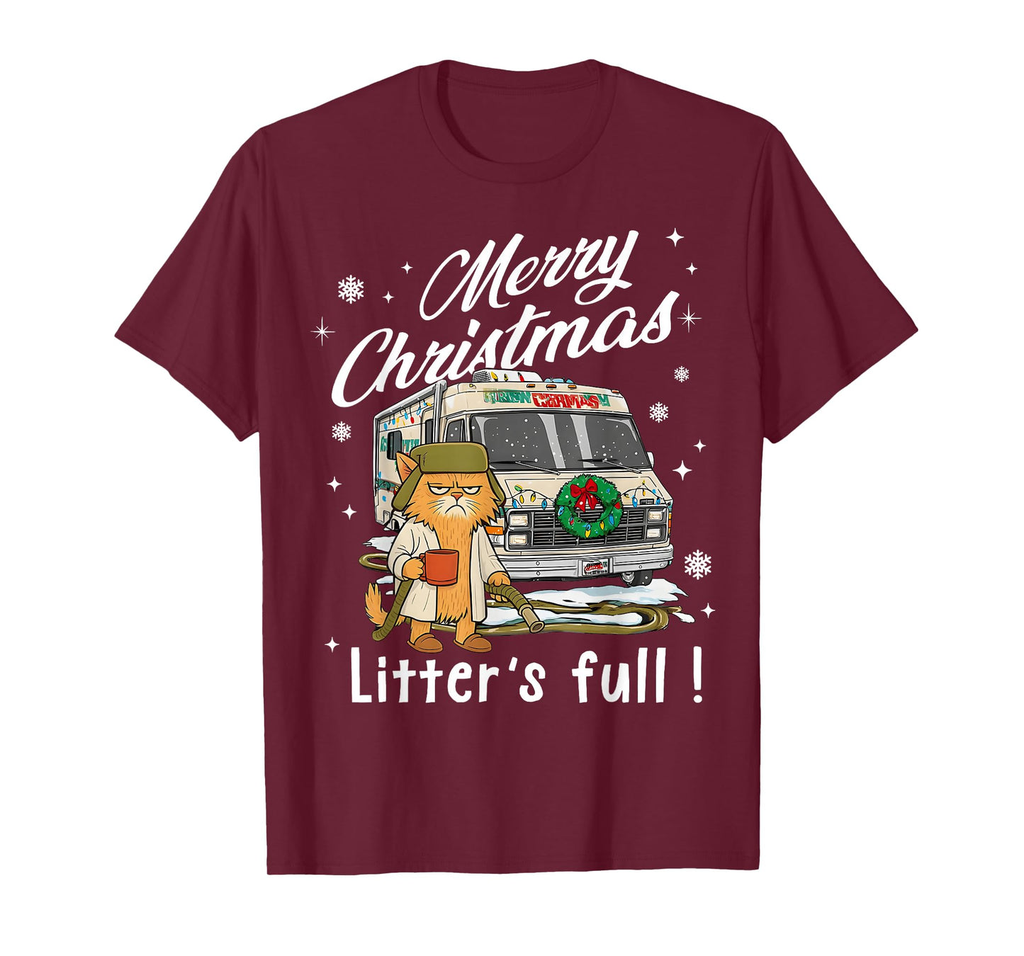 Merry Christmas Litter’s Full Funny Cat Lover Sarcastic Xmas T-Shirt