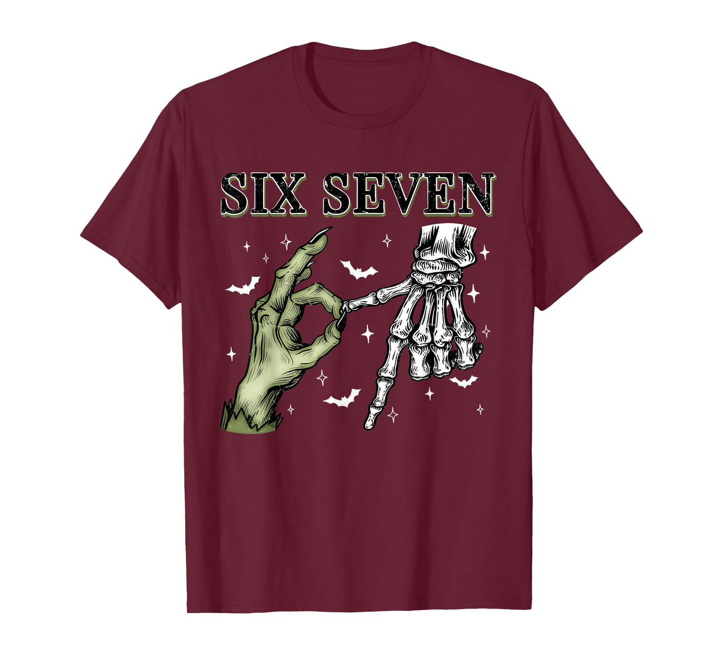 Halloween Kids Six Seven 6 7 Meme Funny Skeleton Hands Sign T-Shirt