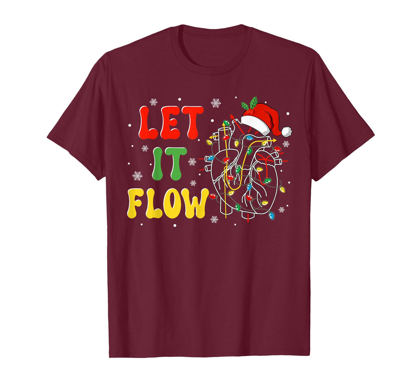 Funny Let It Flow Anatomy Heart Cardiac Nurse Santa Hat Xmas T-Shirt