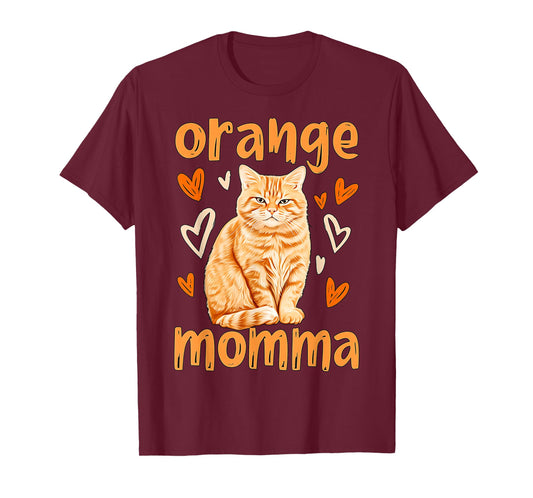 Orange Momma Orange Cat Mom Tabby Cat Heart T-Shirt