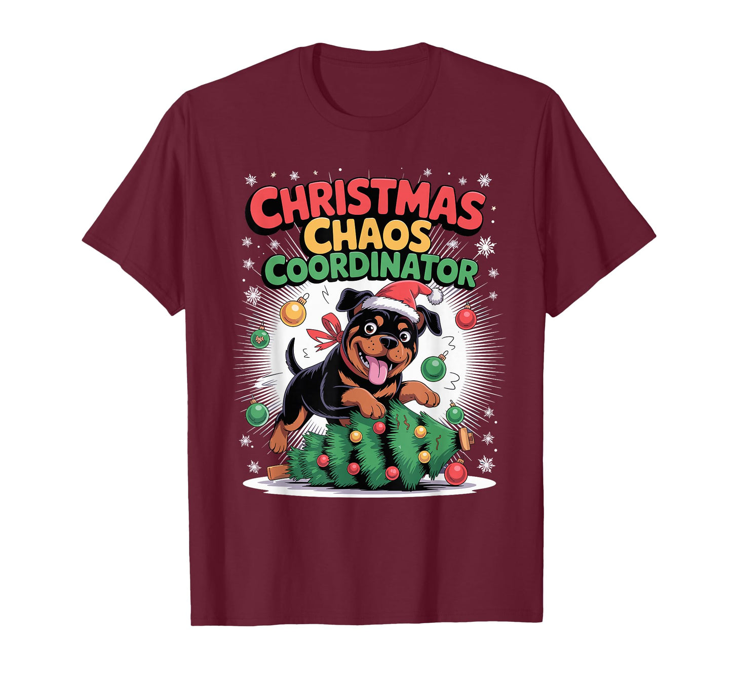 Christmas Chaos Coordinator Xmas Puppy Funny Rottweiler T-Shirt