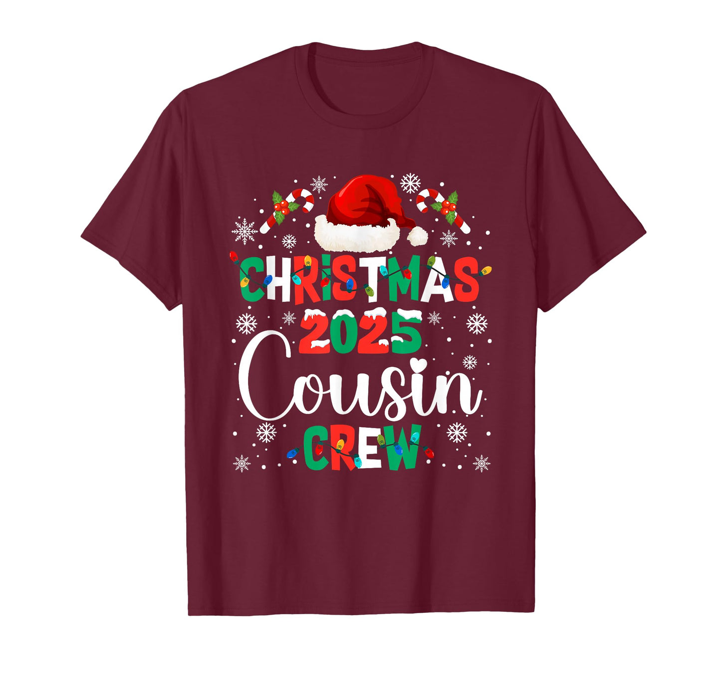 Santa Hat Christmas 2025 Cousin Crew Xmas Matching Pajamas T-Shirt