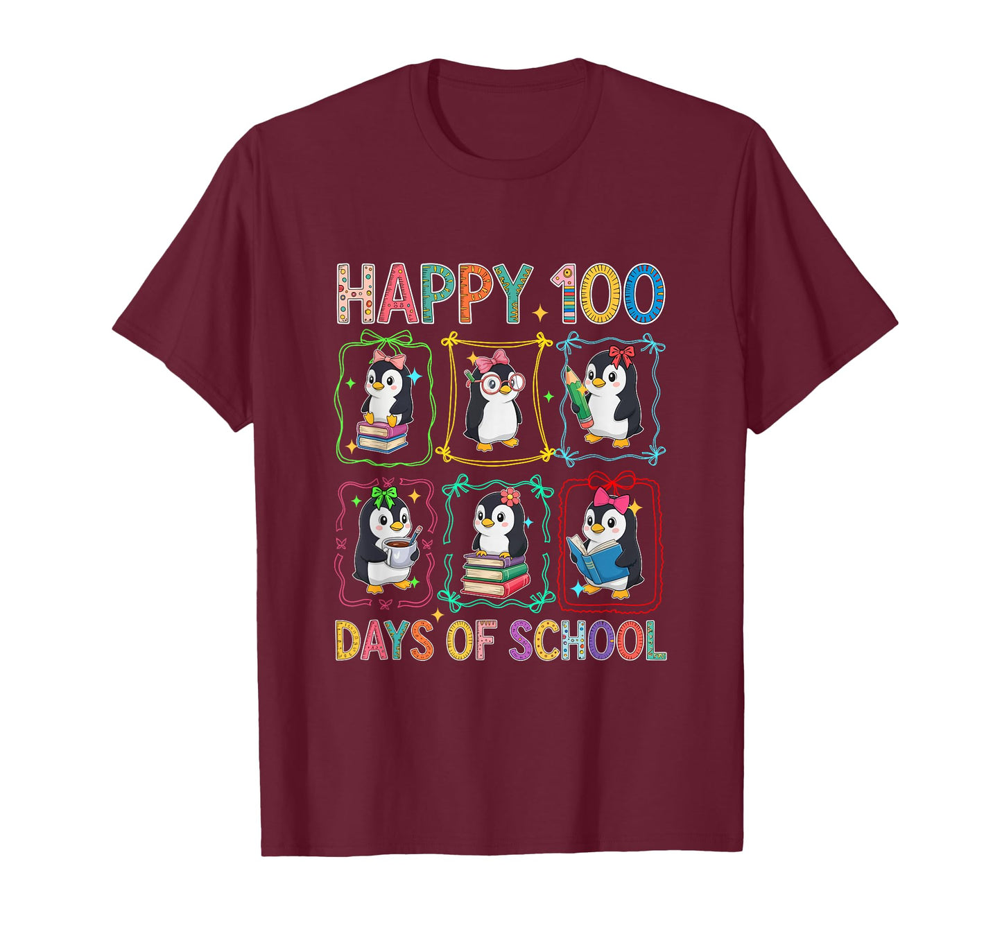 Happy 100 Days School Group Penguins Studying Students Kids T-Shirt
