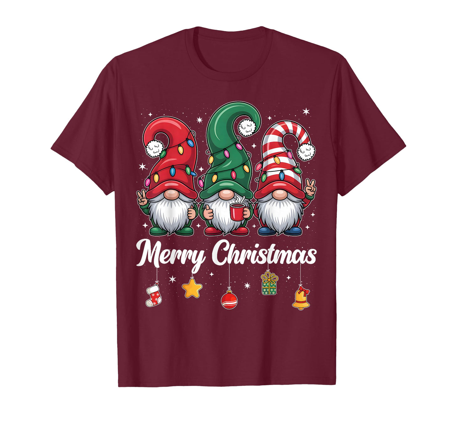 Cute Three Gnomes Merry Christmas Women Girls Kids Family T-Shirt