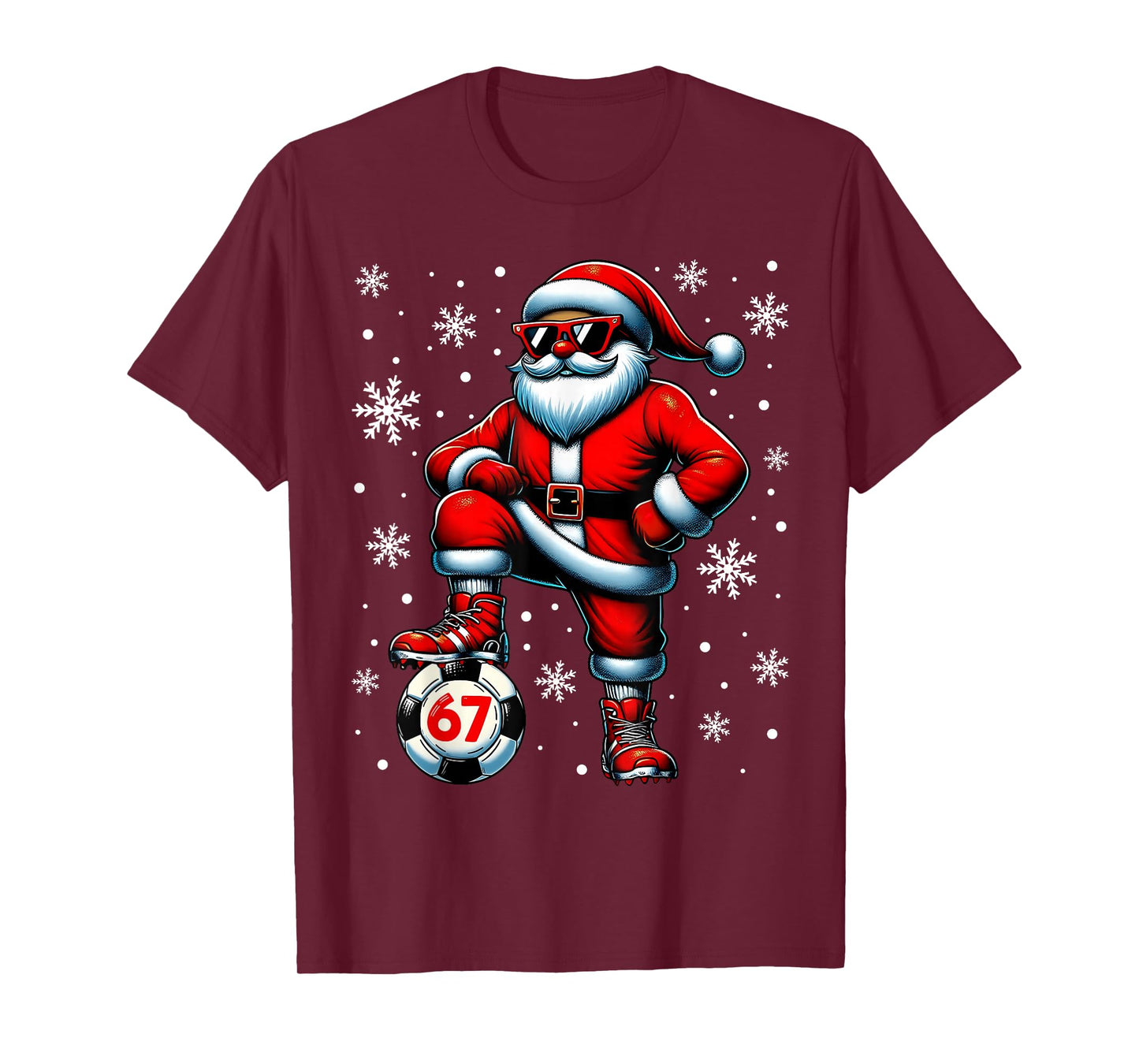 Funny Christmas Soccer Cool Santa Claus 6 7 Meme Teens T-Shirt