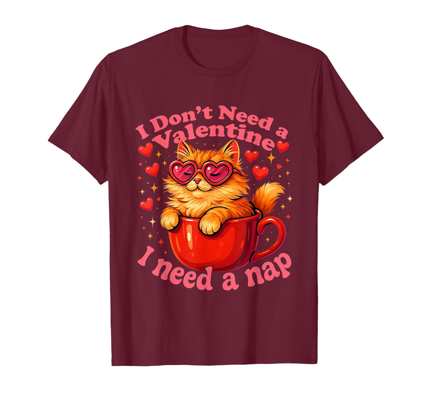 Valentine Cat Nap Funny Cozy Sleep Design T-Shirt