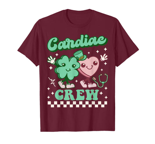 Cardiac Nurse St Patricks Day Retro CVICU Cardiology Clover T-Shirt