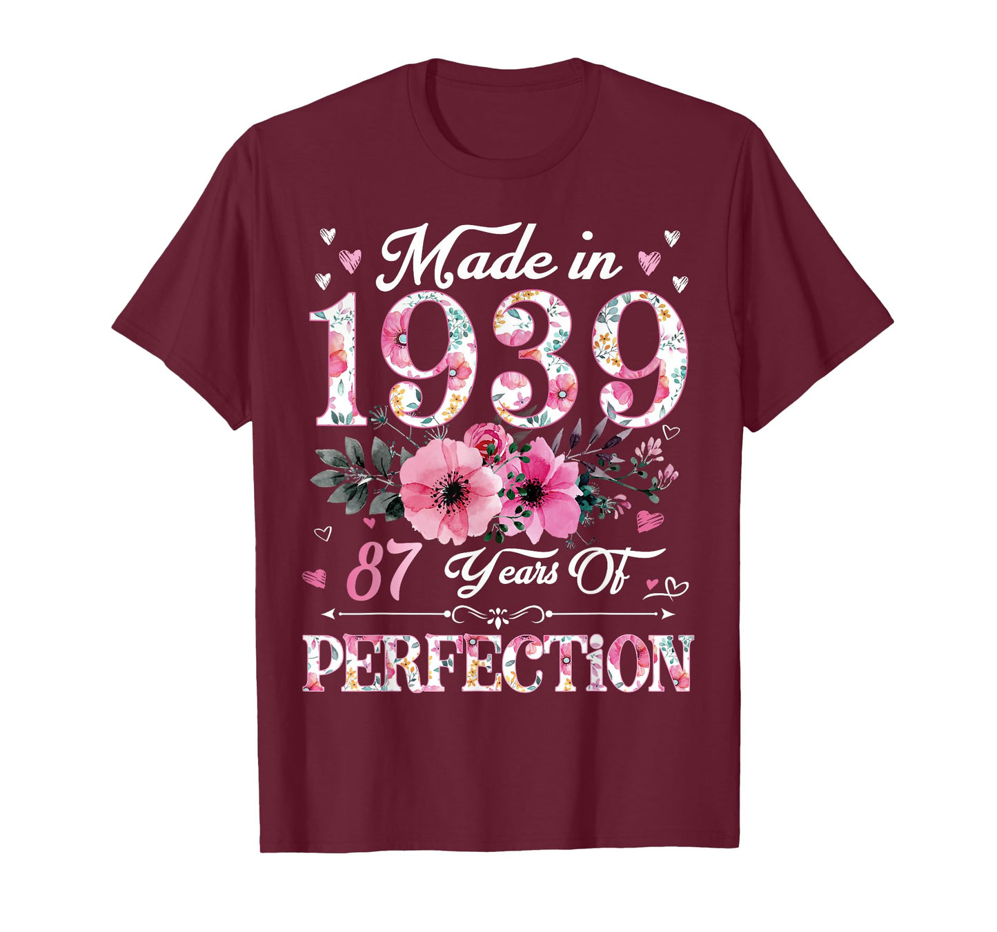 87 Year Old in 1939 Floral 87th Birthday Gifts for Women T-Shirt