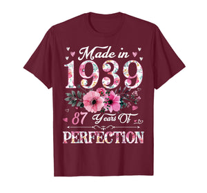 87 Year Old in 1939 Floral 87th Birthday Gifts for Women T-Shirt