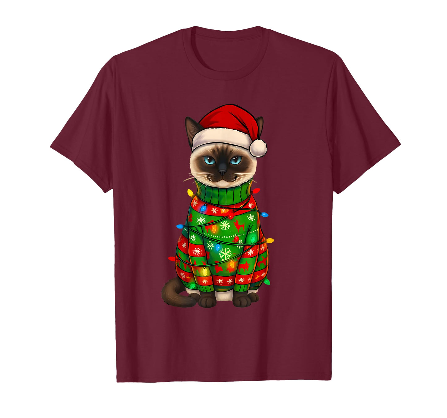 Siamese Cat Christmas Lights Funny Santa Holiday Cats T-Shirt