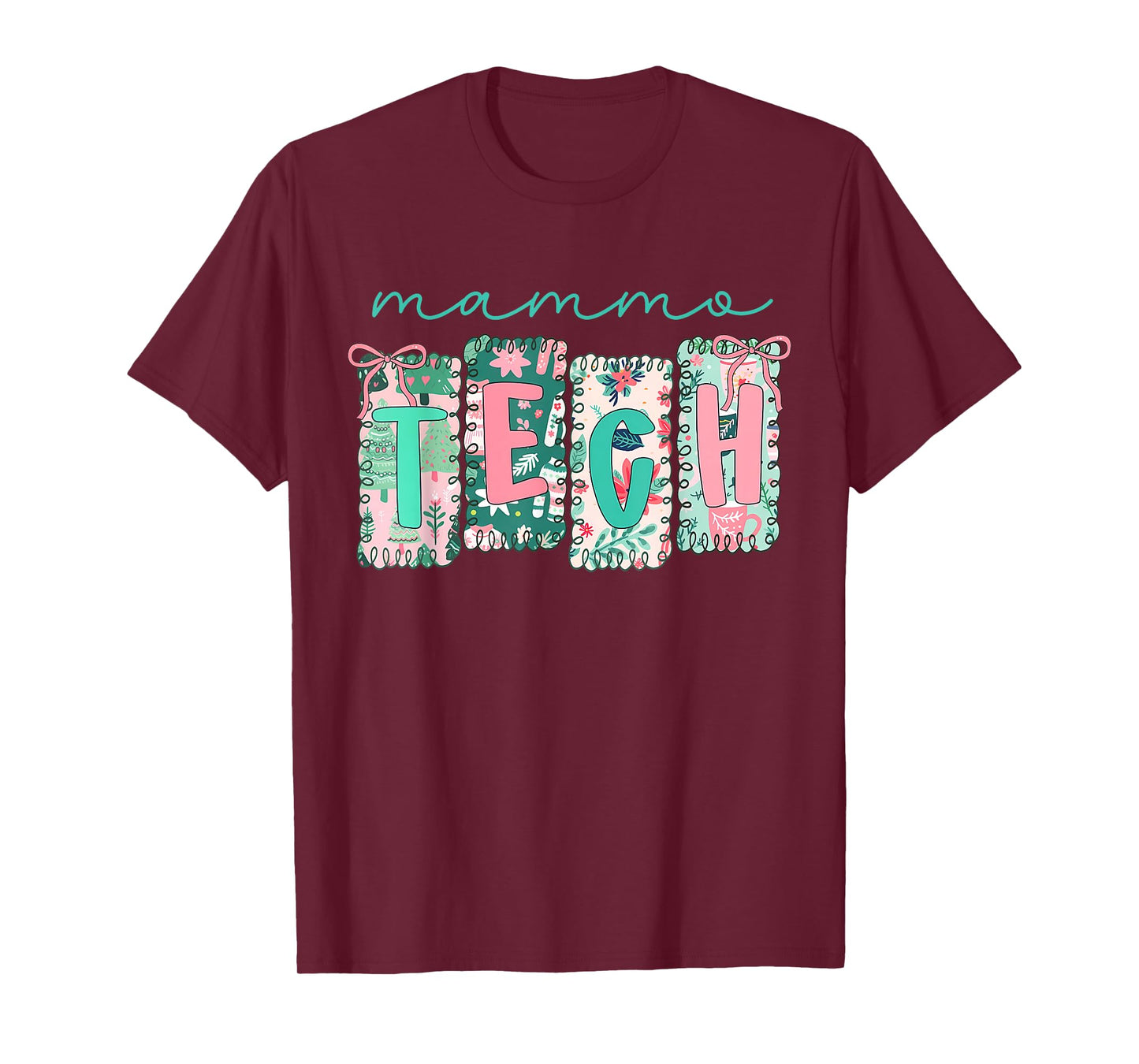 Stamp Bow Mammo Tech Christmas Mammography Technologist T-Shirt