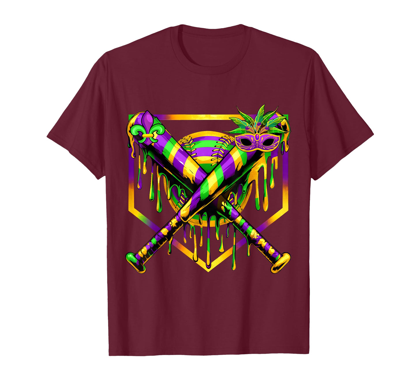 Baseball Mardi Gras Carnival Party Mask Ice Cream Drip Boys T-Shirt