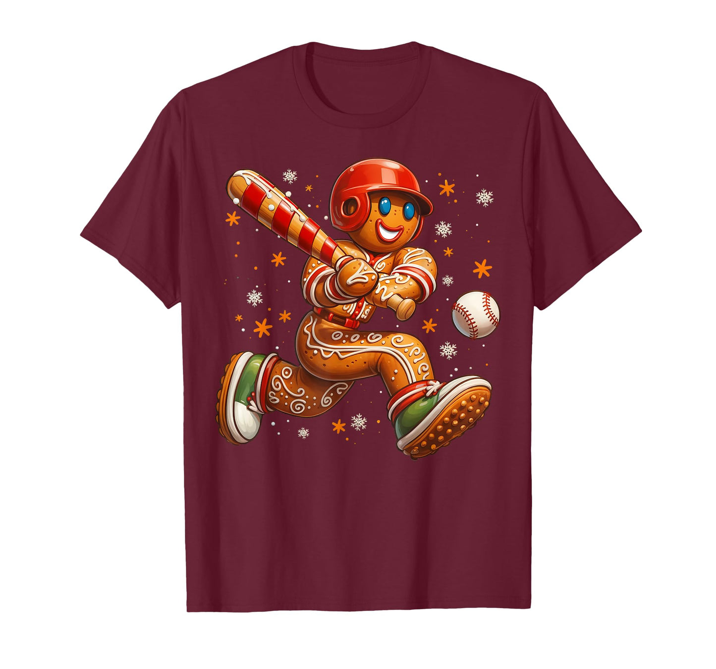 Funny Christmas Gingerbread Man Playing Baseball Cookie Xmas T-Shirt