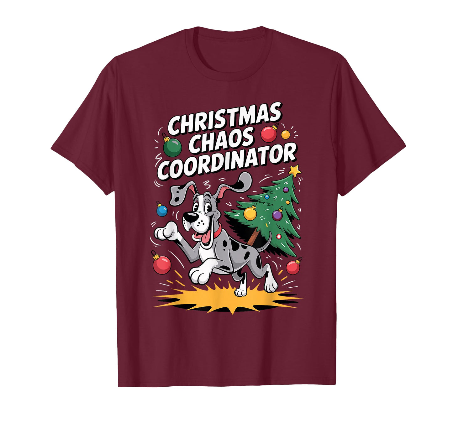 Christmas Chaos Coordinator Xmas Puppy Funny Great Dane T-Shirt