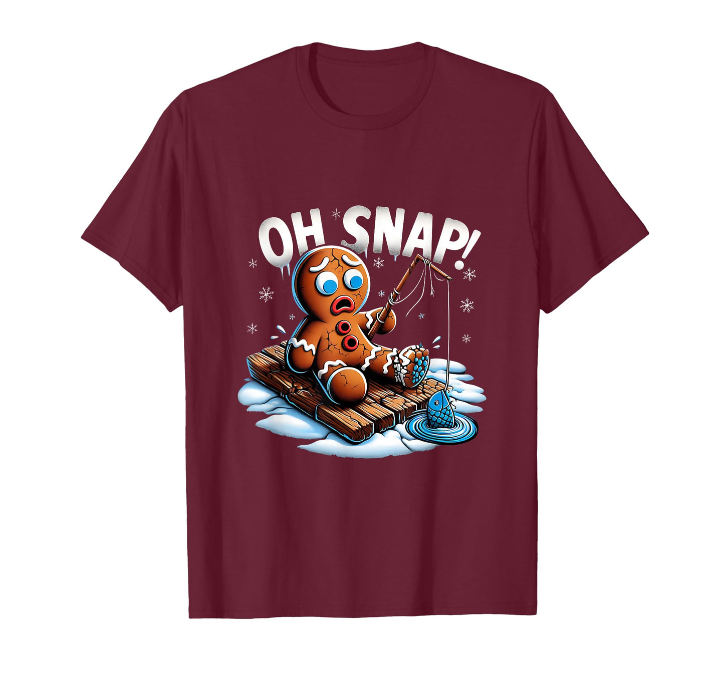 Oh Snap Gingerbread Man Fishing Christmas Fisher Men T-Shirt
