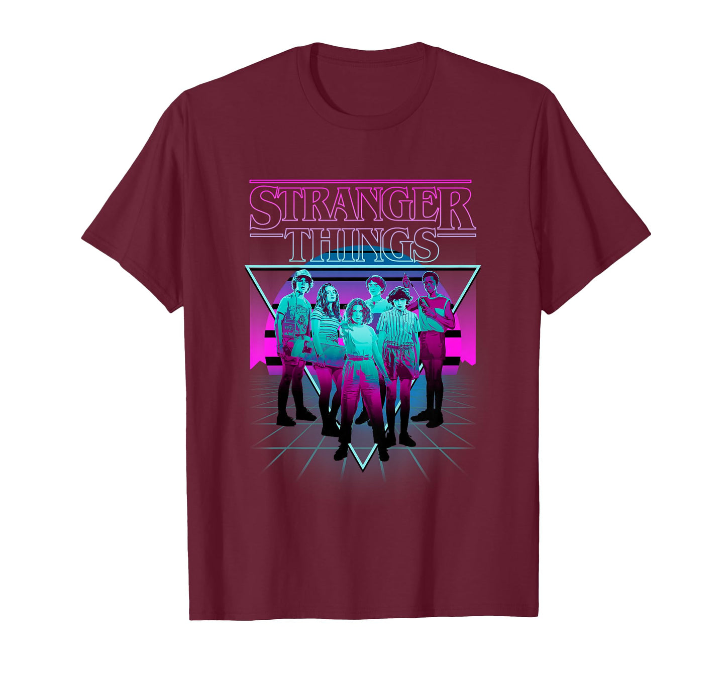 Stranger Things Group Shot Neon Triangle T-Shirt