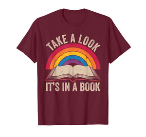Retro Vintage Rainbow Take a Look It’s in a Book Reading T-Shirt