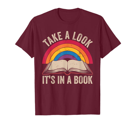 Retro Vintage Rainbow Take a Look It’s in a Book Reading T-Shirt
