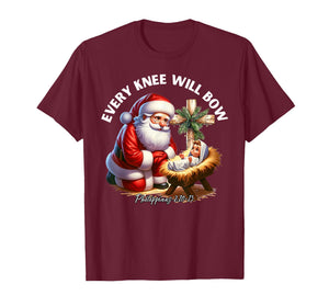 Santa Bowing to Jesus Every Knee Will Bow Philippians 2:10 T-Shirt
