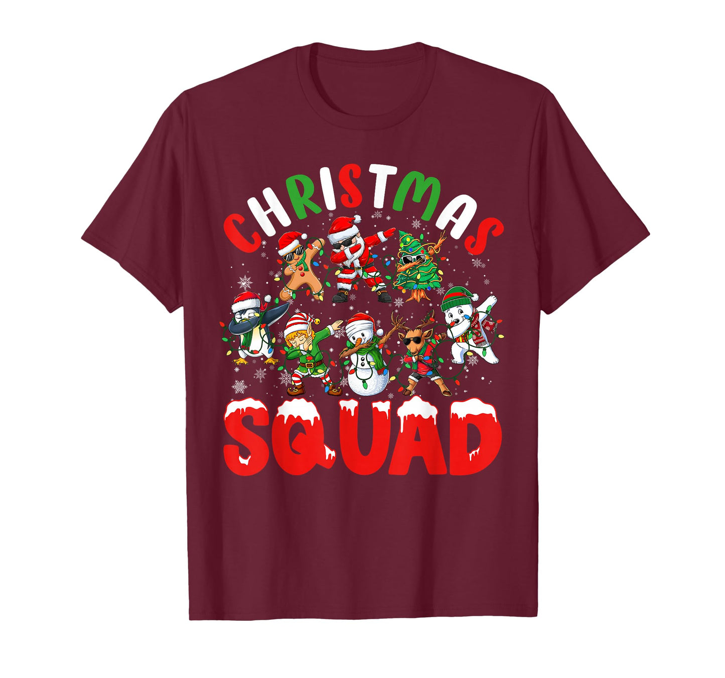 Dabbing Santa Xmas Lights Men Women Kids Funny Christmas T-Shirt