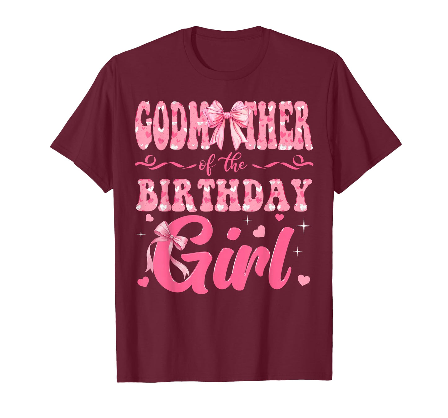 Godmother of The Birthday Girl Family Pink Coquette Bow T-Shirt