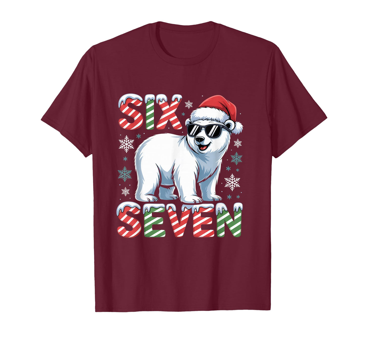 Funny Six Seven Polar Bear Christmas 67 Santa Hat Winter T-Shirt