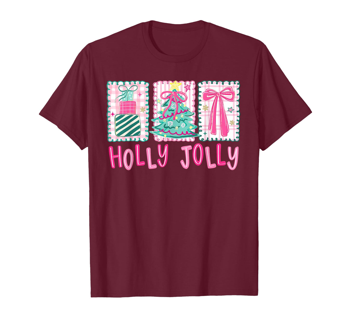 Preppy Holly Xmas Jolly Coquette Bow Christmas Tree Retro T-Shirt