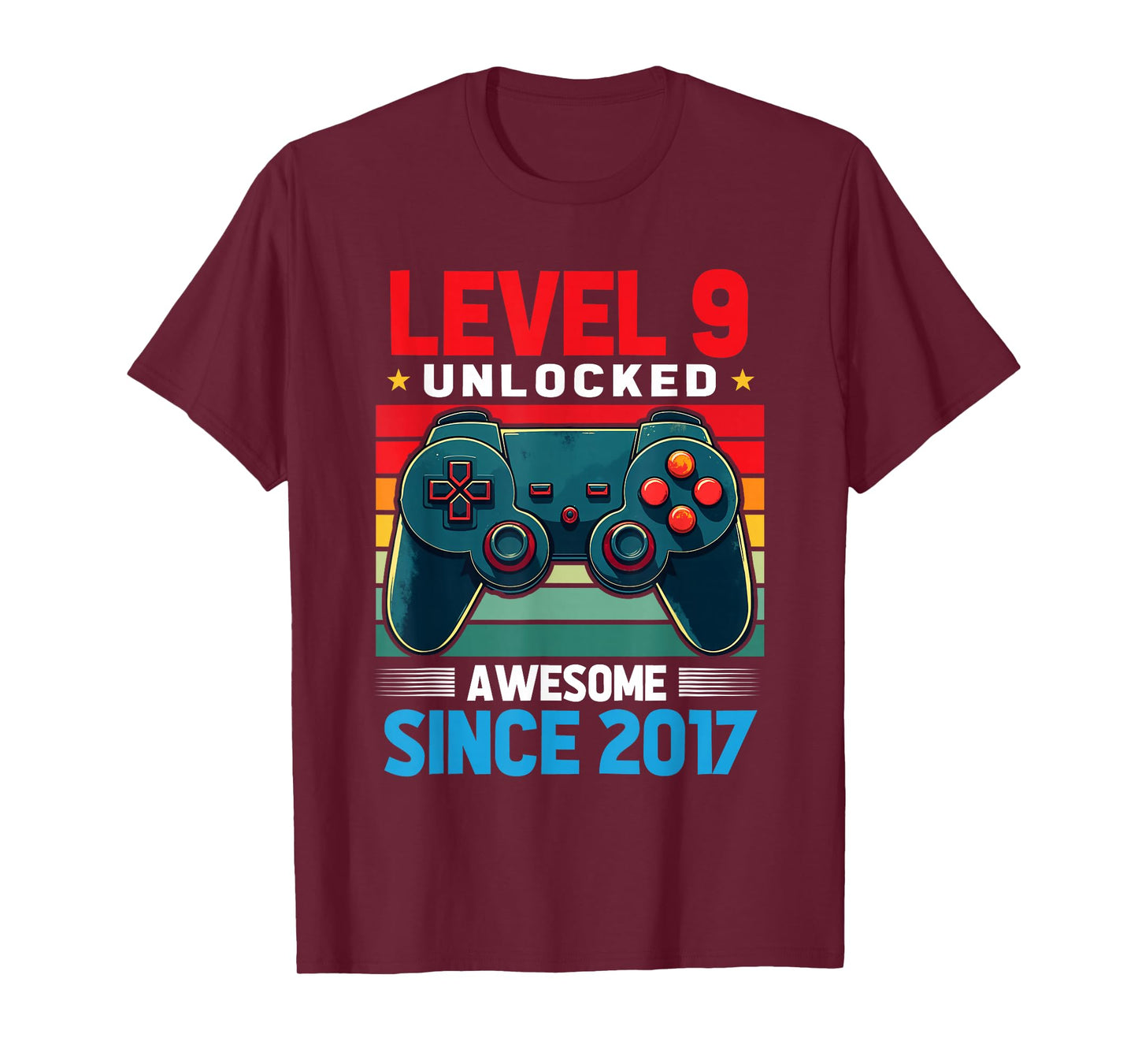 Level 9 Unlocked Awesome Since 2017 9th Birthday Gaming T-Shirt