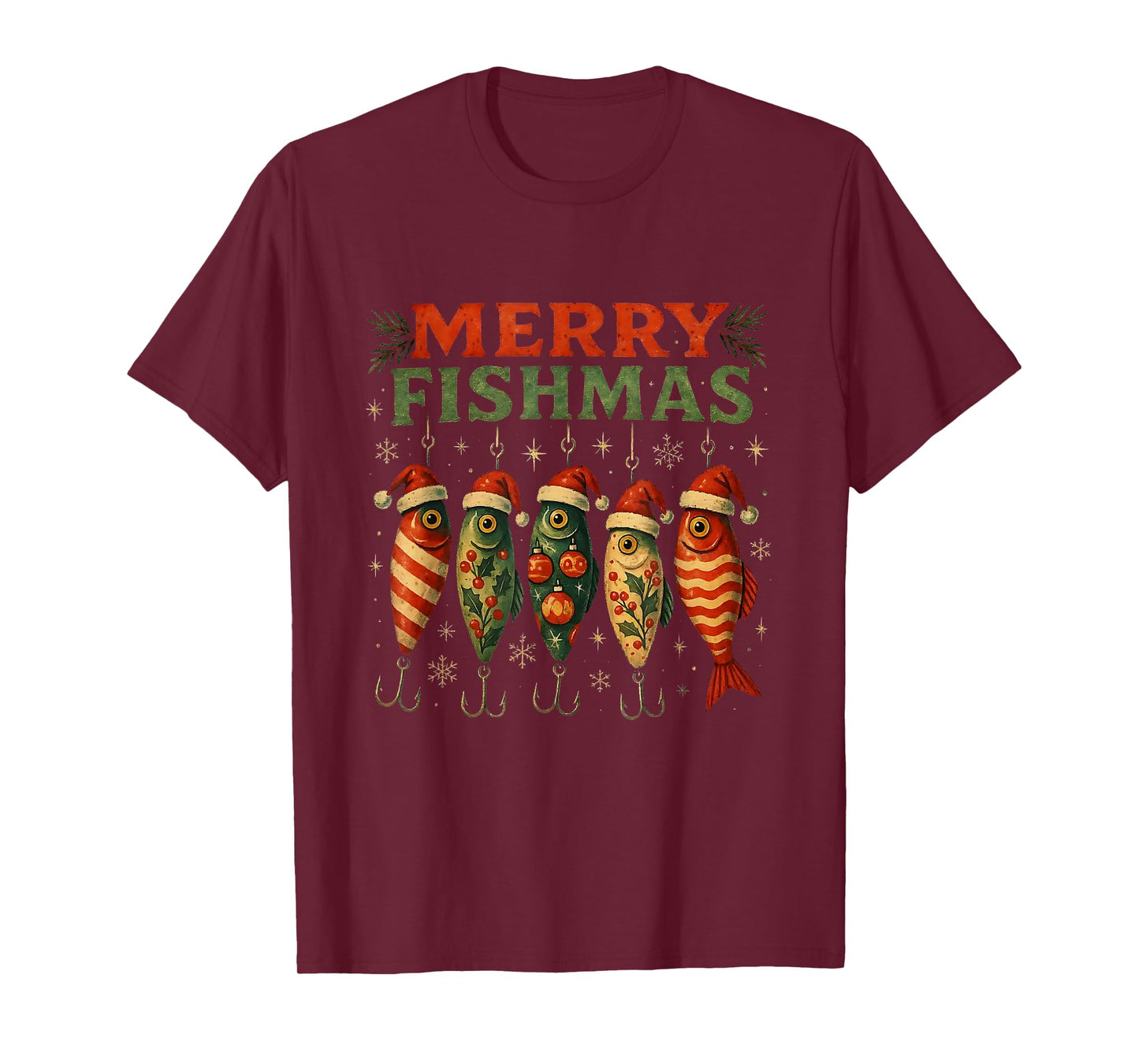 Merry Fishmas Funny Fishing Christmas Design T-Shirt