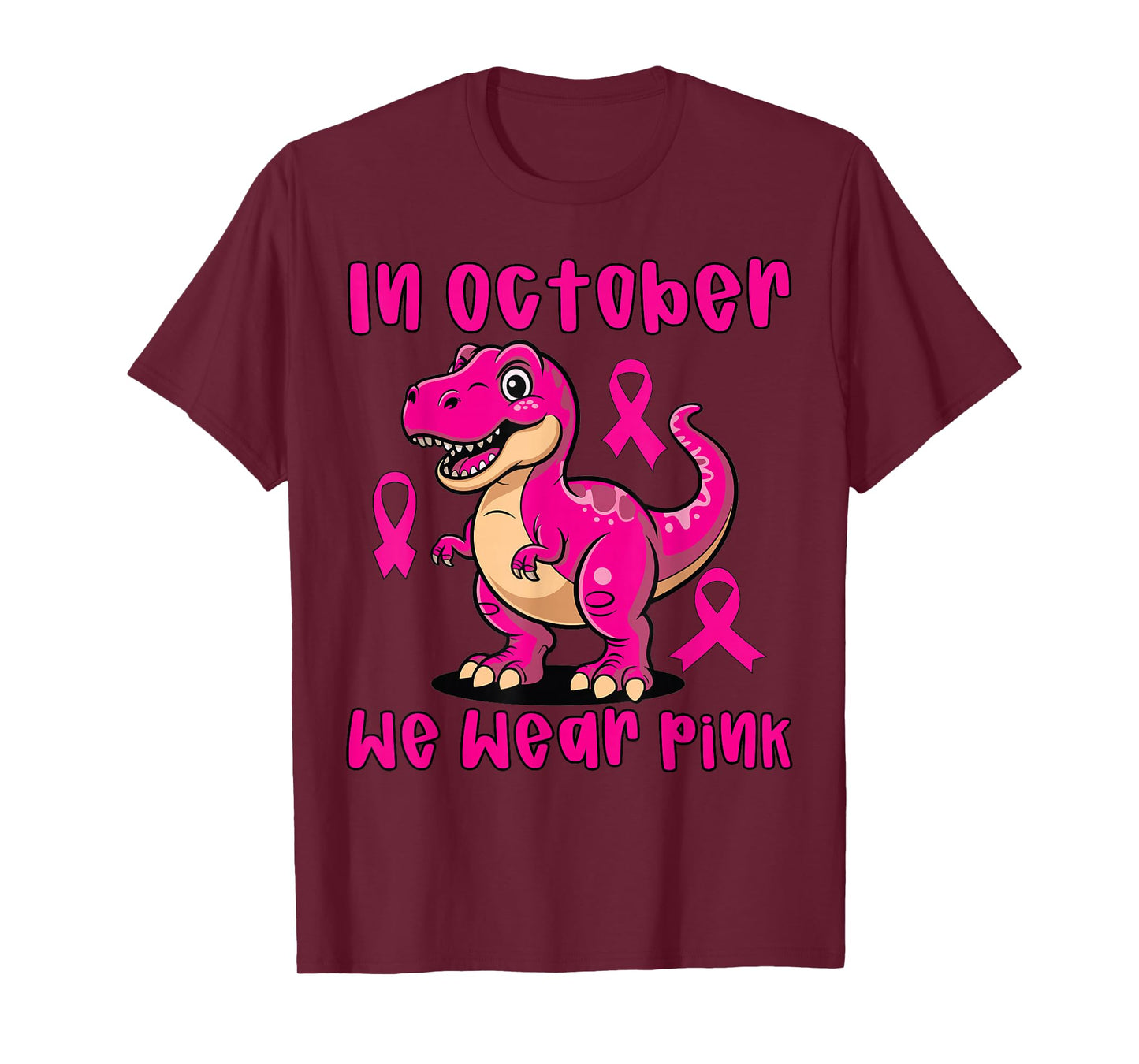 Breast Cancer T-Rex in October We Wear Pink for Kids T-Shirt