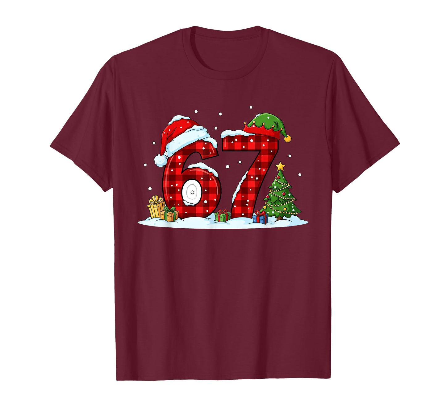 Funny 67 Meme Six Seven Christmas Buffalo Red Plaid Pajama T-Shirt