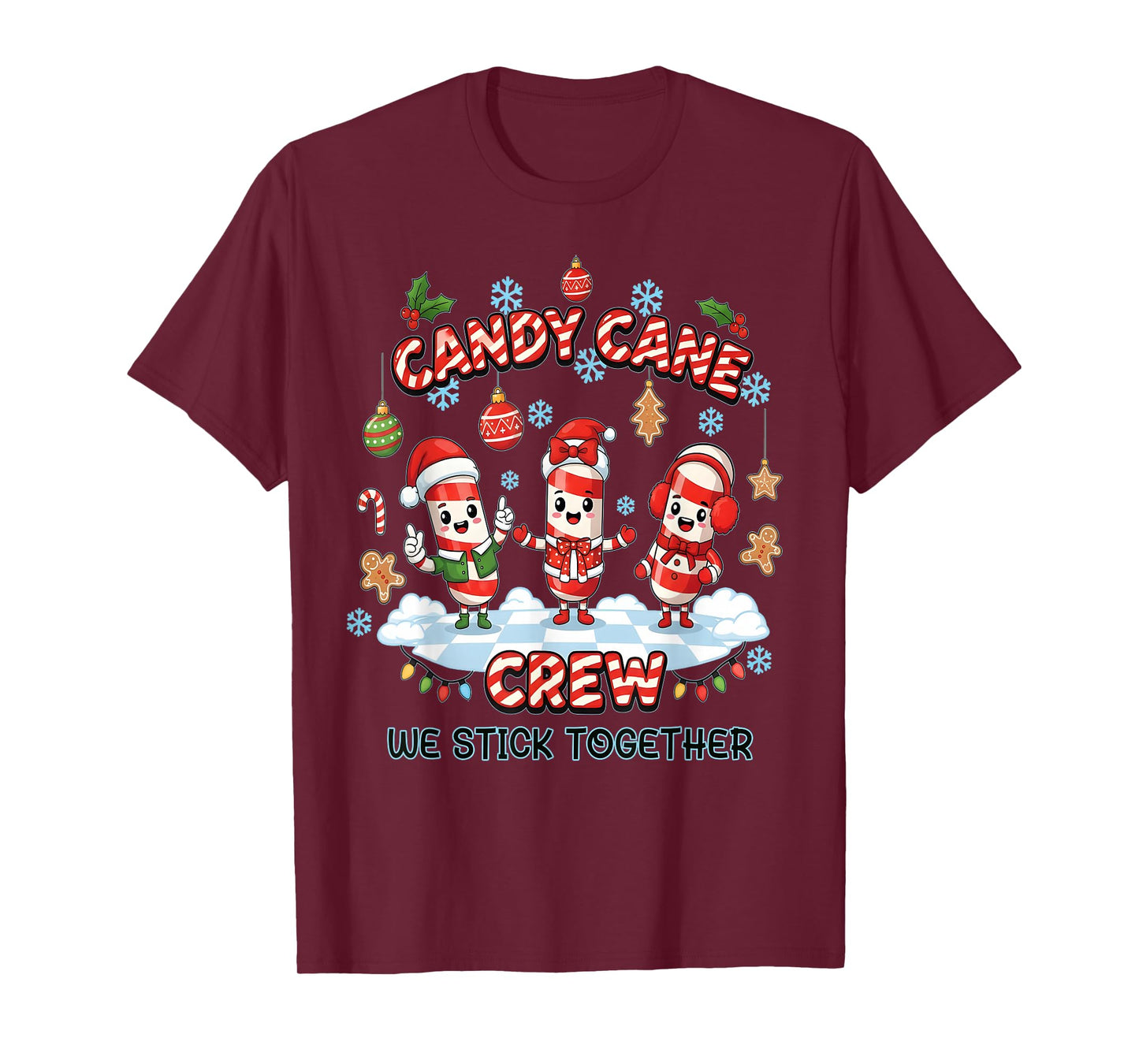 Christmas Candy Cane Crew Stick Together Xmas Women Men Kids T-Shirt