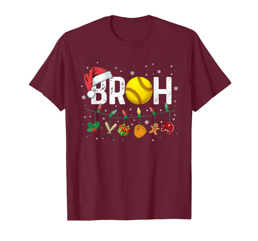 Bruh Funny Christmas Softball Teens Boys Kids Xmas Pajamas T-Shirt