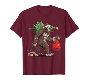 Funny Santa Bigfoot Christmas Tree Lights Xmas Boys Men Kids T-Shirt
