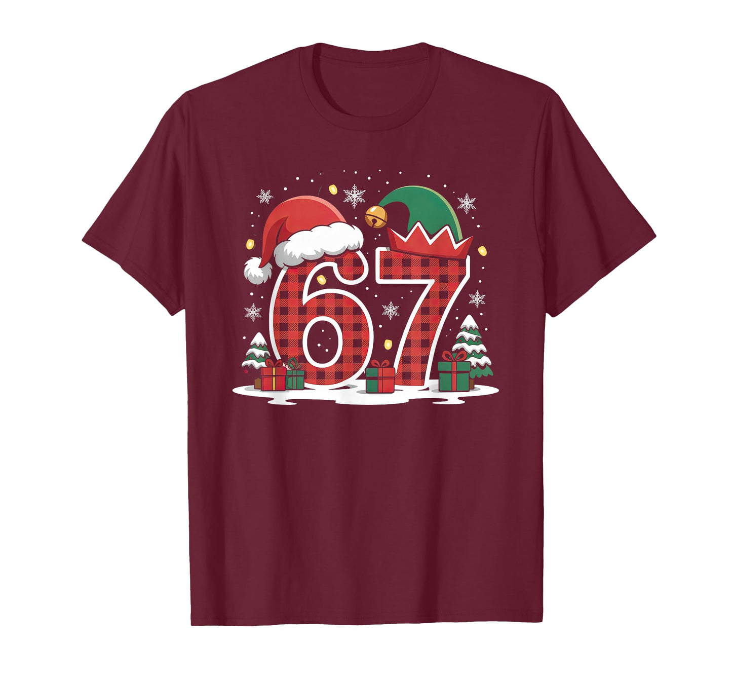 67 Christmas Kids Boys Girls Meme Xmas Funny Red Plaid T-Shirt