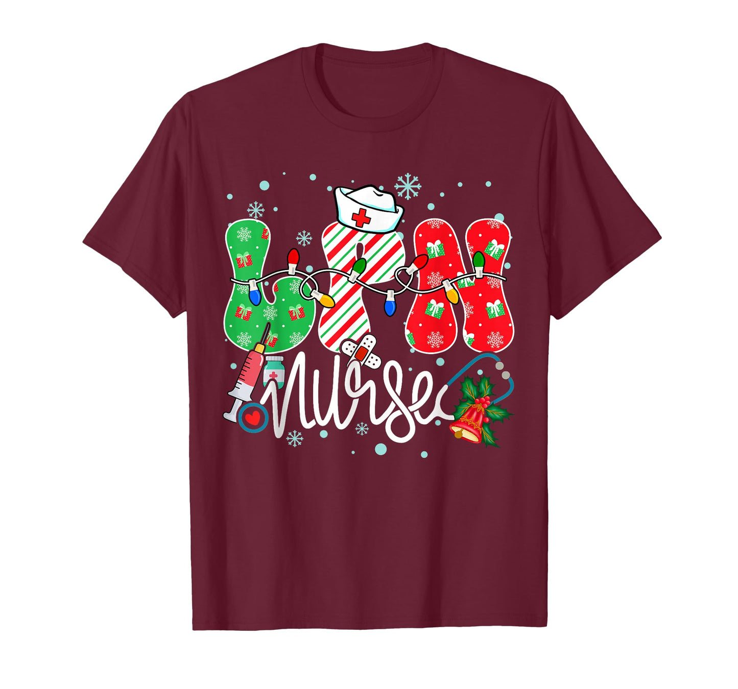 LPN Nurse Funny Xmas Light Stethoscope Christmas Nurse T-Shirt