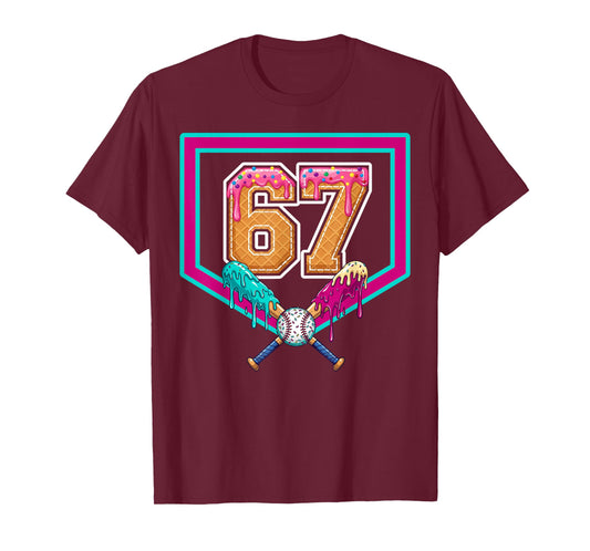 Baseball Ice Cream Drip Number 67 Player 67th Birthday T-Shirt