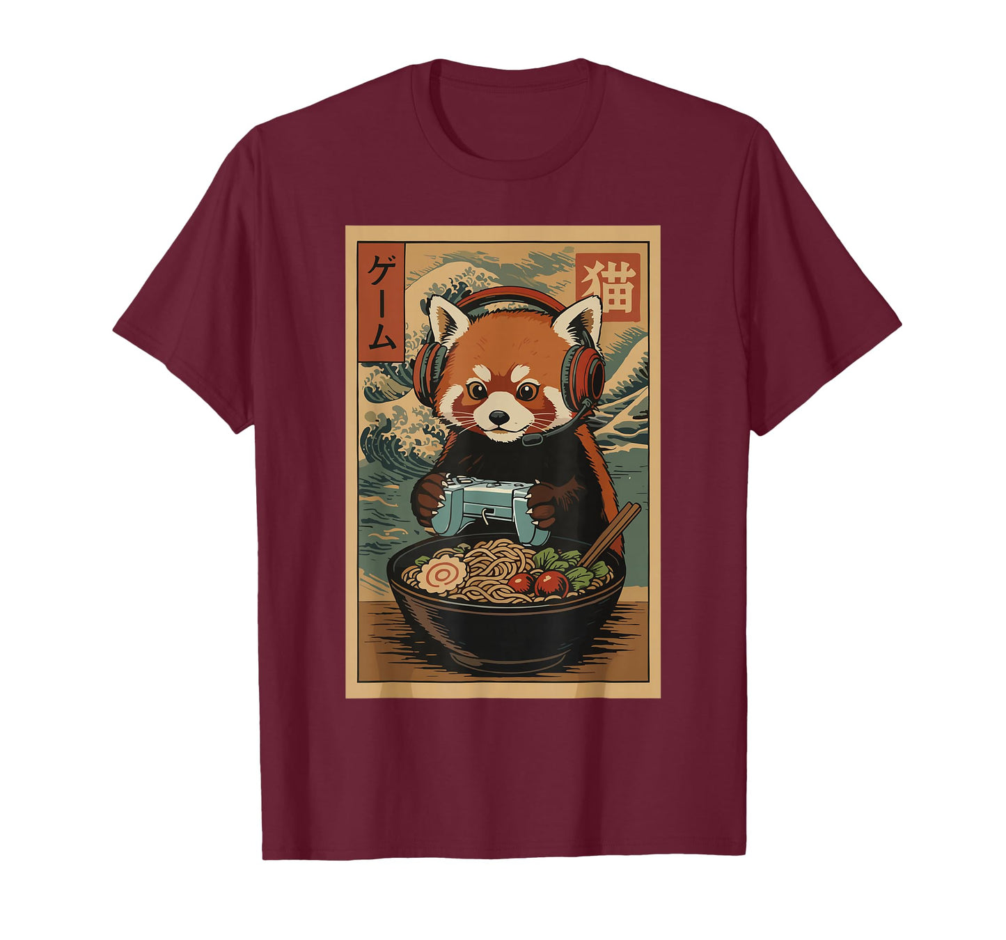 Kawaii Japanese Ramen Red Panda Retro Gaming Shirts for Men T-Shirt