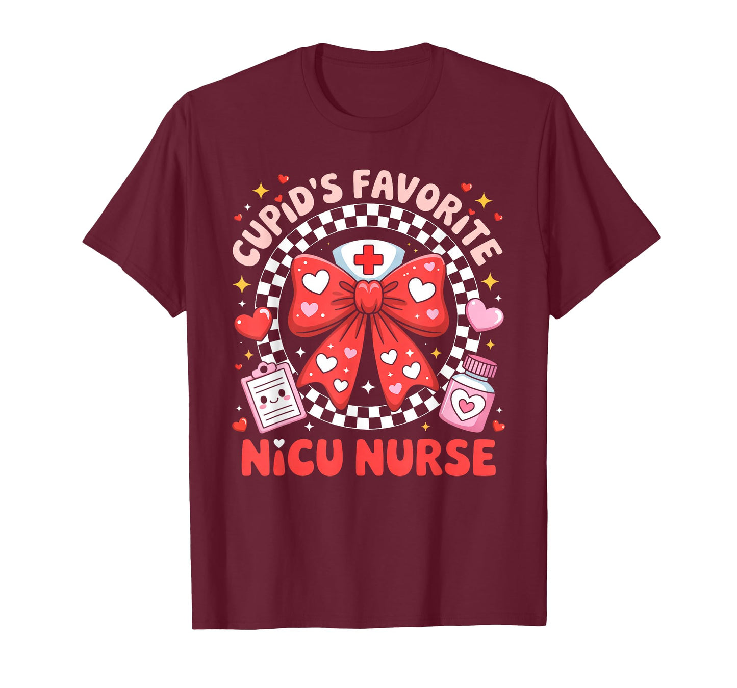 Cupids Favorite NICU Nurse Valentine Coquette Bow Girl Women T-Shirt