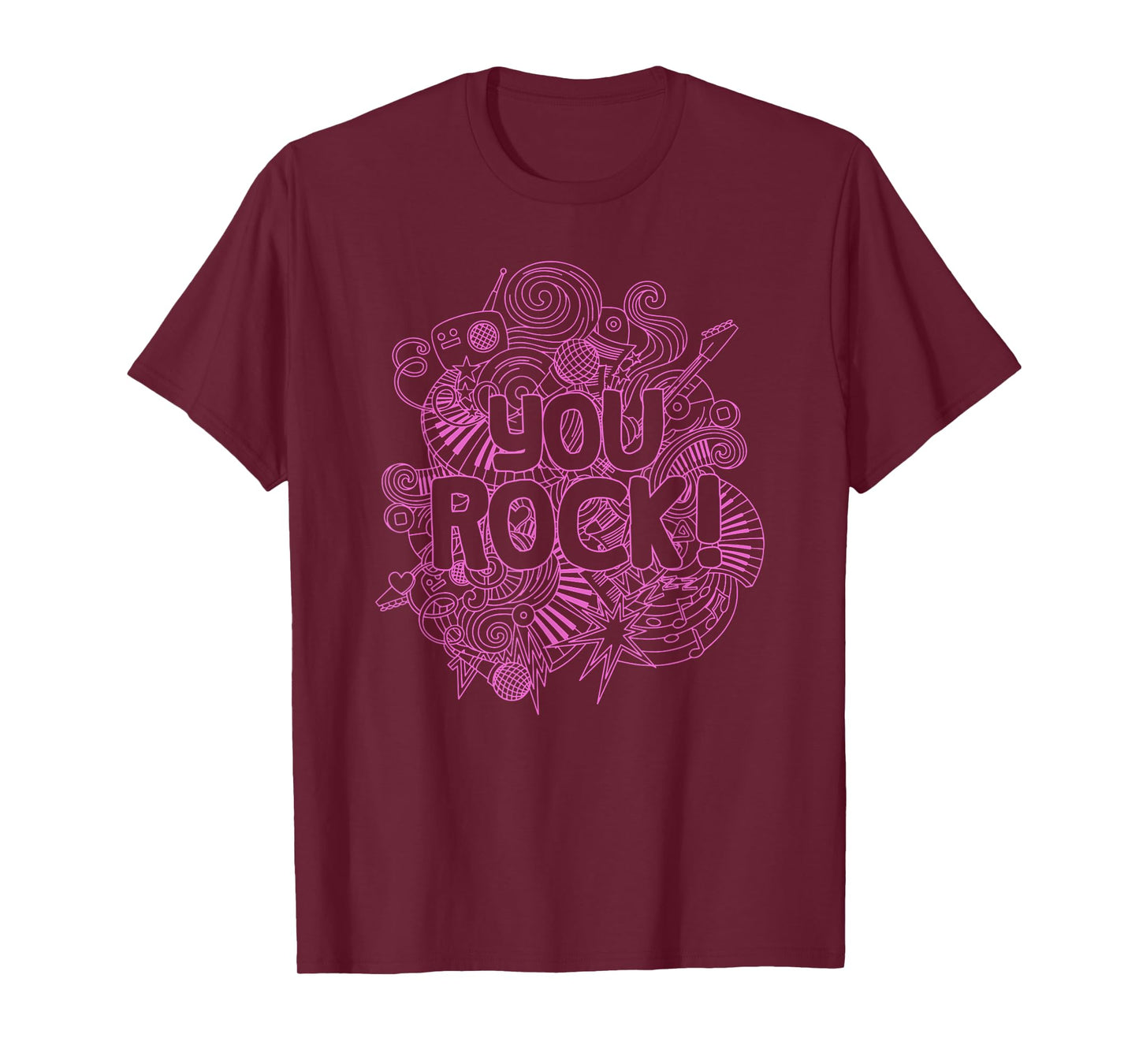 You Rock Music-Themed Coloring Page Style Pink Line Art T-Shirt
