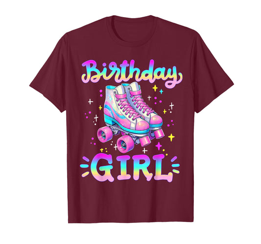 Birthday Girl Rolling Skates Roller Skater Party Kids Girls T-Shirt